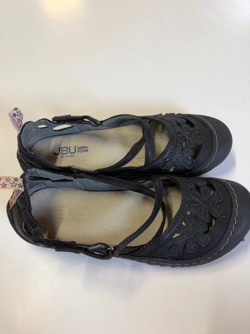 JBU By Jambu Mary Jane Flats Women Black Leather Floral Cutout Comfort Size 8 - Picture 3 of 10
